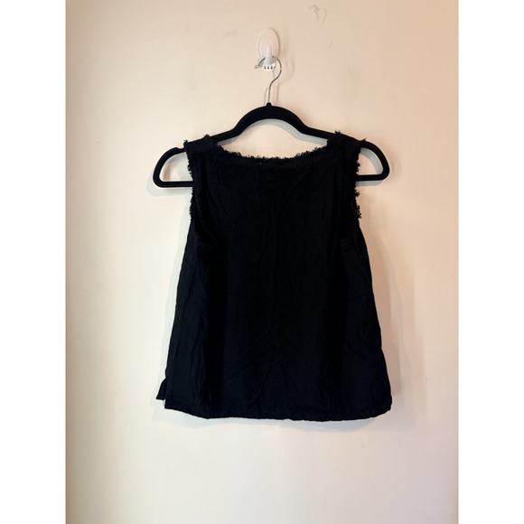 Kaileigh Linen Blend Sleeveless Top Black Size Medium Fringe Trim - Picture 4 of 4